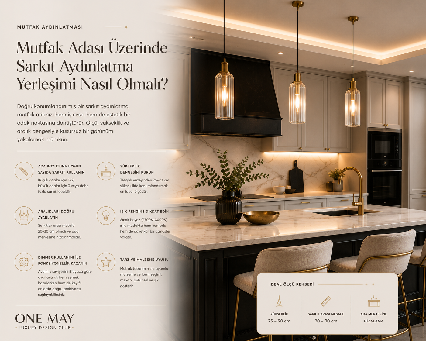 Mutfak adası üzerinde sarkıt aydınlatma yerleşimi nasıl olmalı?
