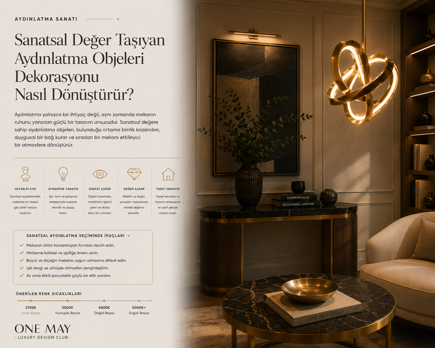 Sanatsal değer taşıyan aydınlatma objeleri dekorasyonu nasıl dönüştürür?