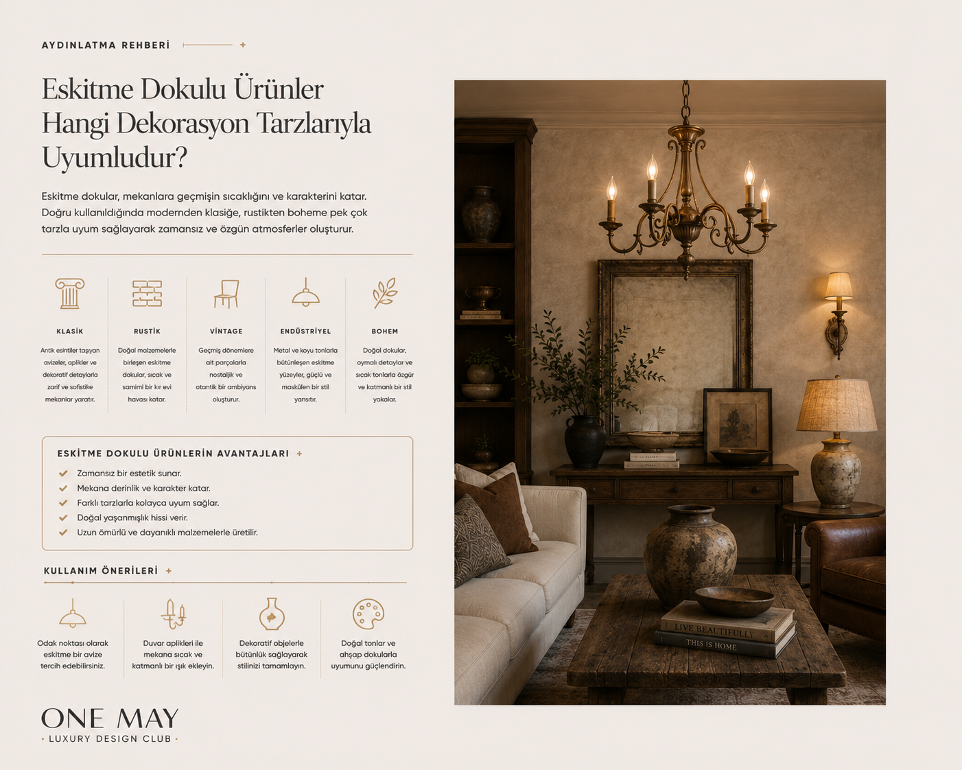 Eskitme dokulu ürünler hangi dekorasyon tarzlarıyla uyumludur?