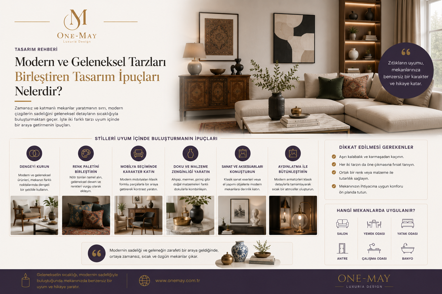 Modern ve geleneksel tarzları birleştiren tasarım ipuçları nelerdir?