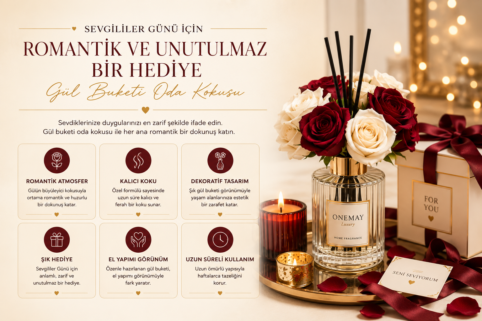 Sevgililer Günü İçin Romantik ve Unutulmaz Bir Hediye: Gül Buketi Oda Kokus...