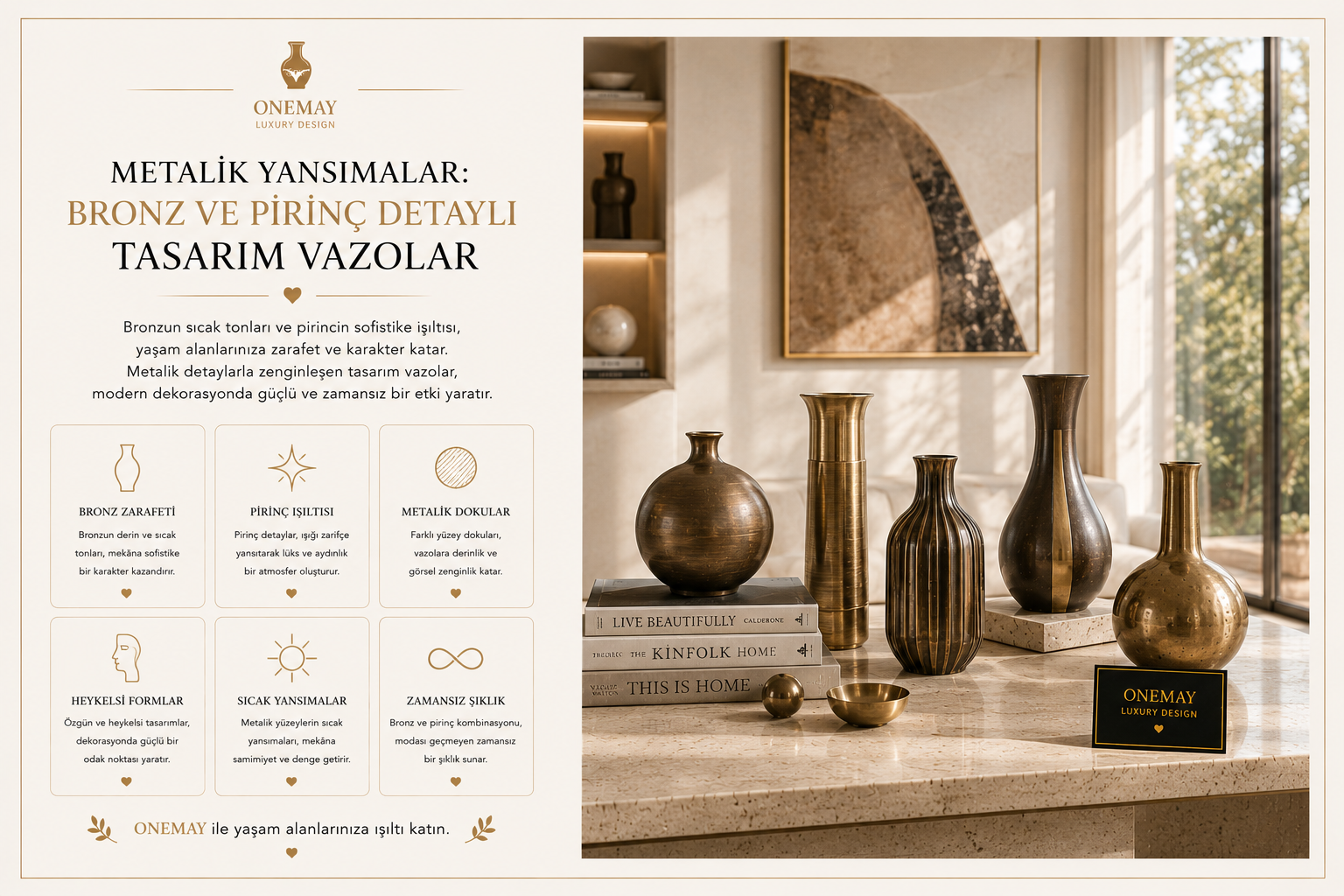 Metalik Yansımalar: Bronz ve Pirinç Detaylı Tasarım Vazolar