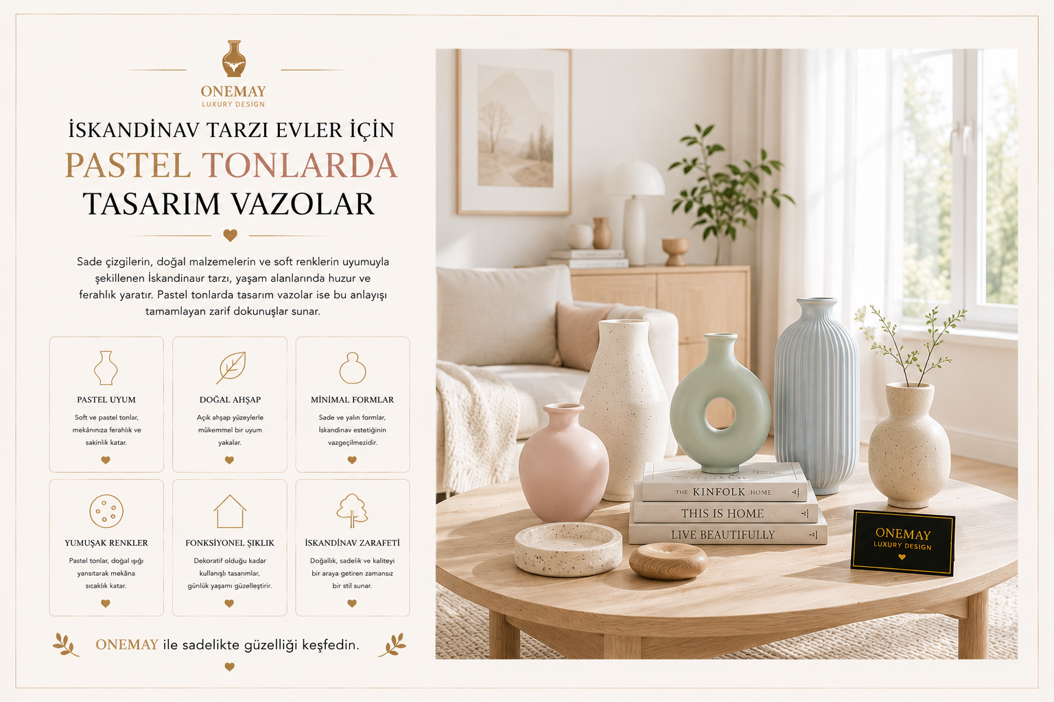 İskandinav Tarzı Evler İçin Pastel Tonlarda Tasarım Vazolar