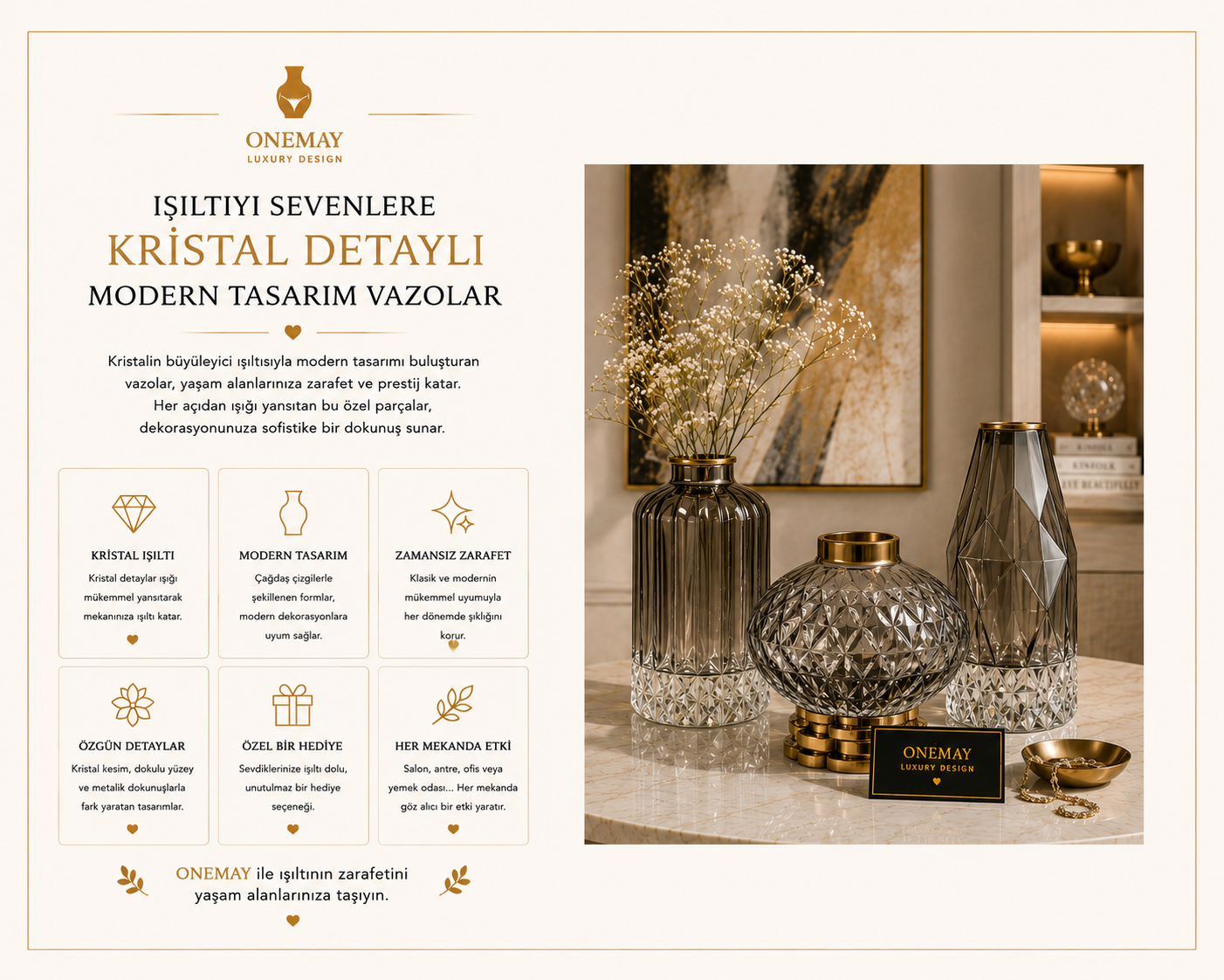 Işıltıyı Sevenlere: Kristal Detaylı Modern Tasarım Vazolar