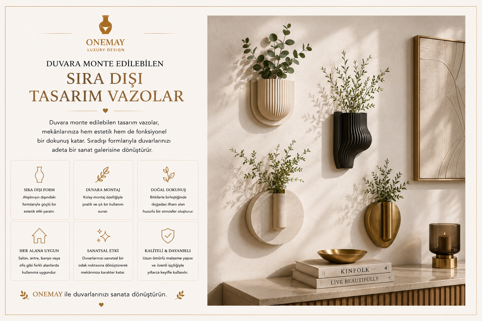 Duvara Monte Edilebilen Sıra Dışı Tasarım Vazolar
