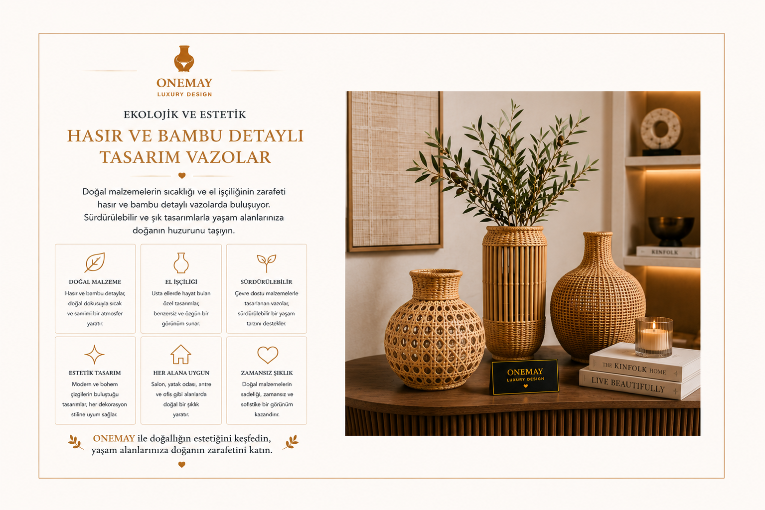 Ekolojik ve Estetik: Hasır ve Bambu Detaylı Tasarım Vazolar