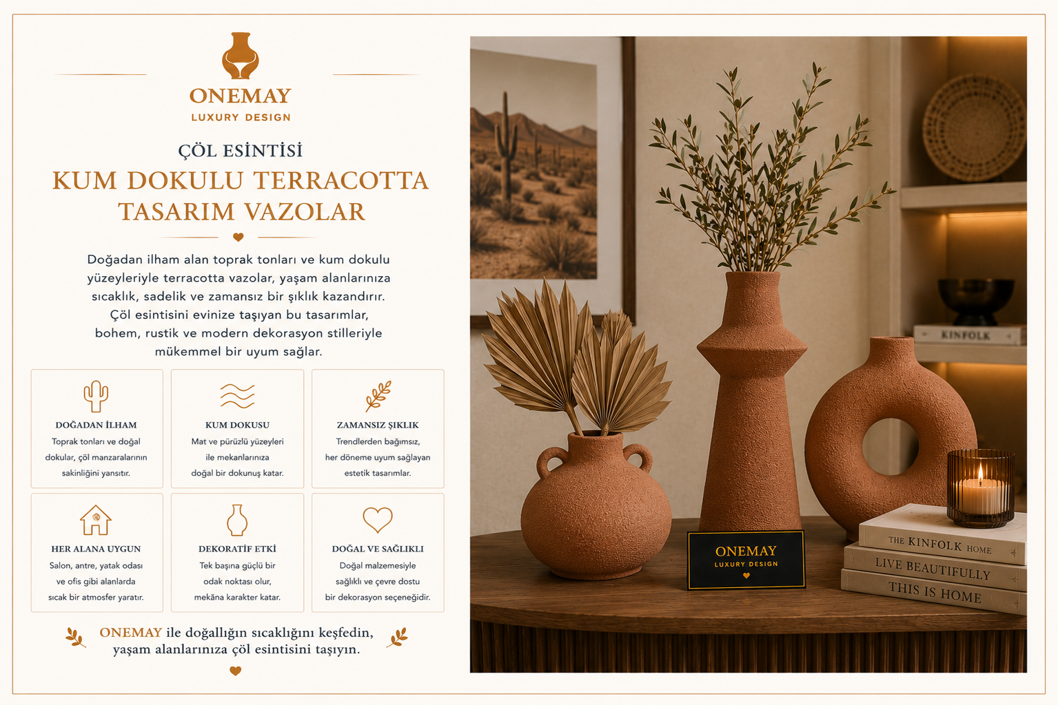 Çöl Esintisi: Kum Dokulu Terracotta Tasarım Vazolar
