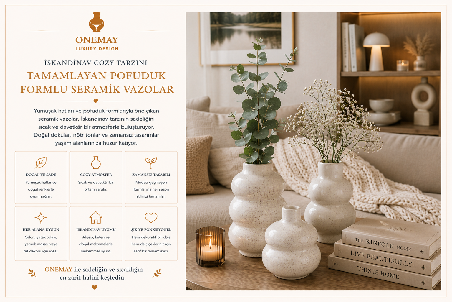İskandinav Cozy Tarzını Tamamlayan Pofuduk Formlu Seramik Vazolar