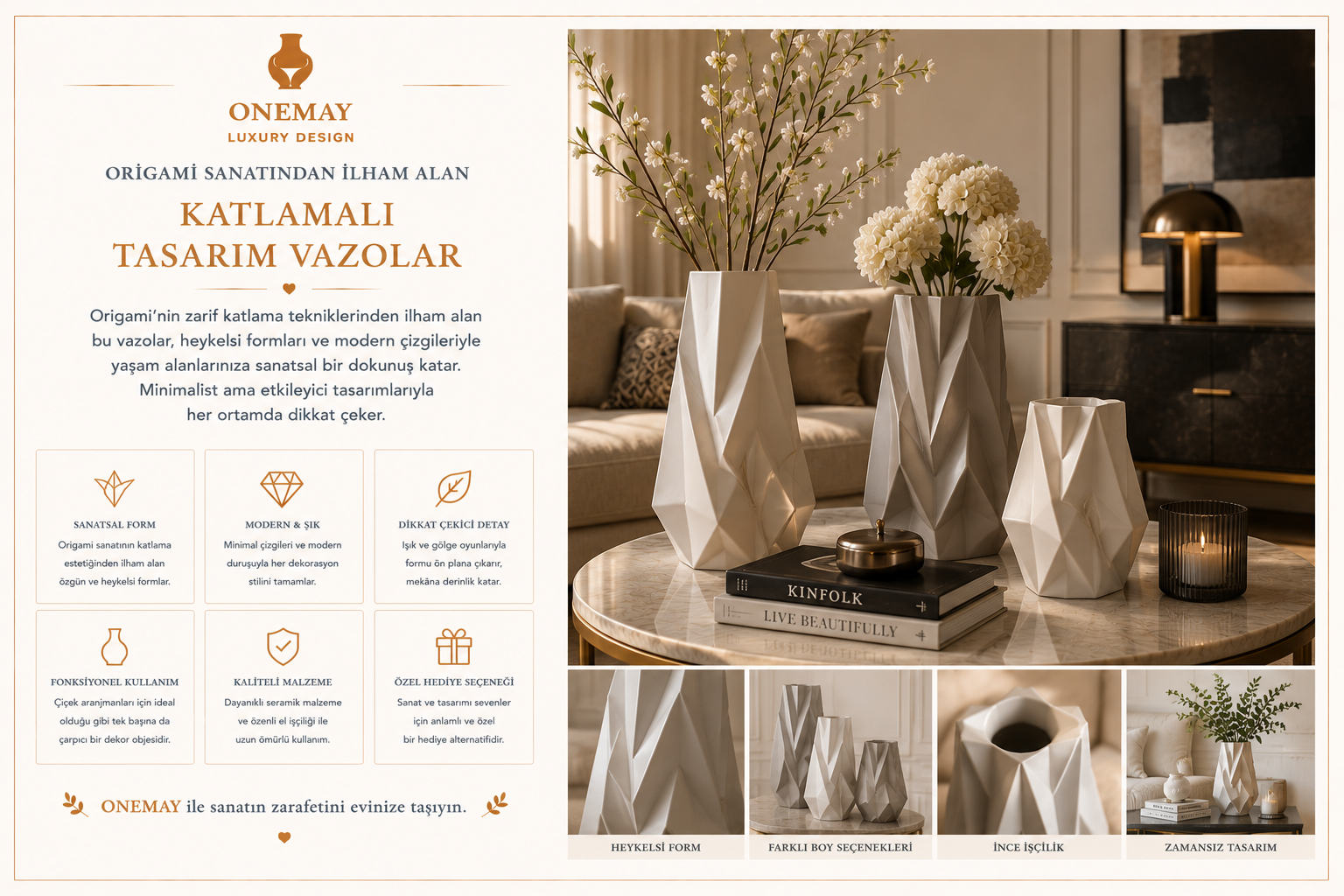 Origami Sanatından İlham Alan Katlamalı Tasarım Vazolar